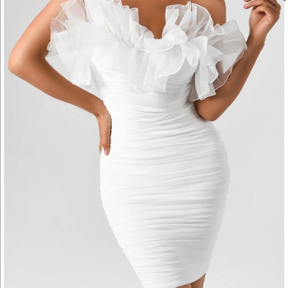 White Bandage mini dress with Ruffles